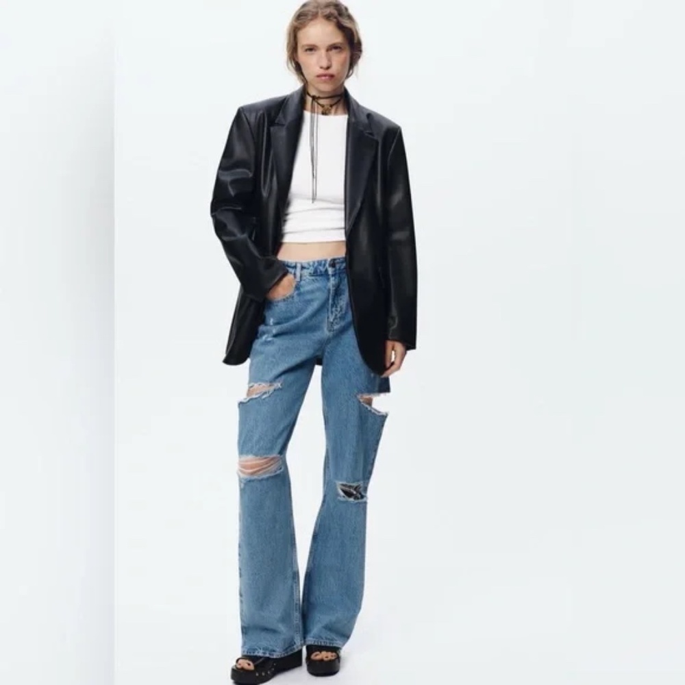 Zara Black Faux Leather Blazer Small - Picture 4 of 12